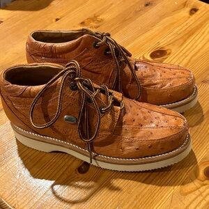 Men's Tan bilbo comfort Leather  Boots with Ostrich Texture 27,5